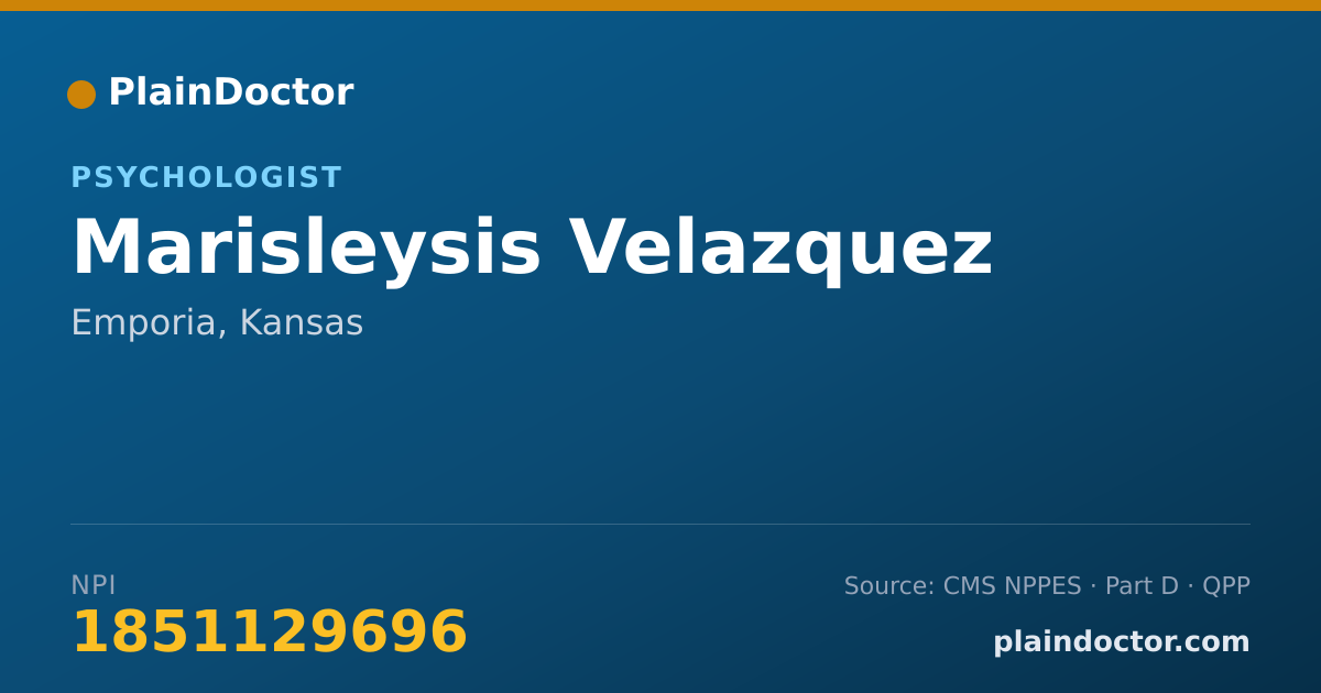 Shareable card for Marisleysis Velazquez - Psychologist, Emporia, KS