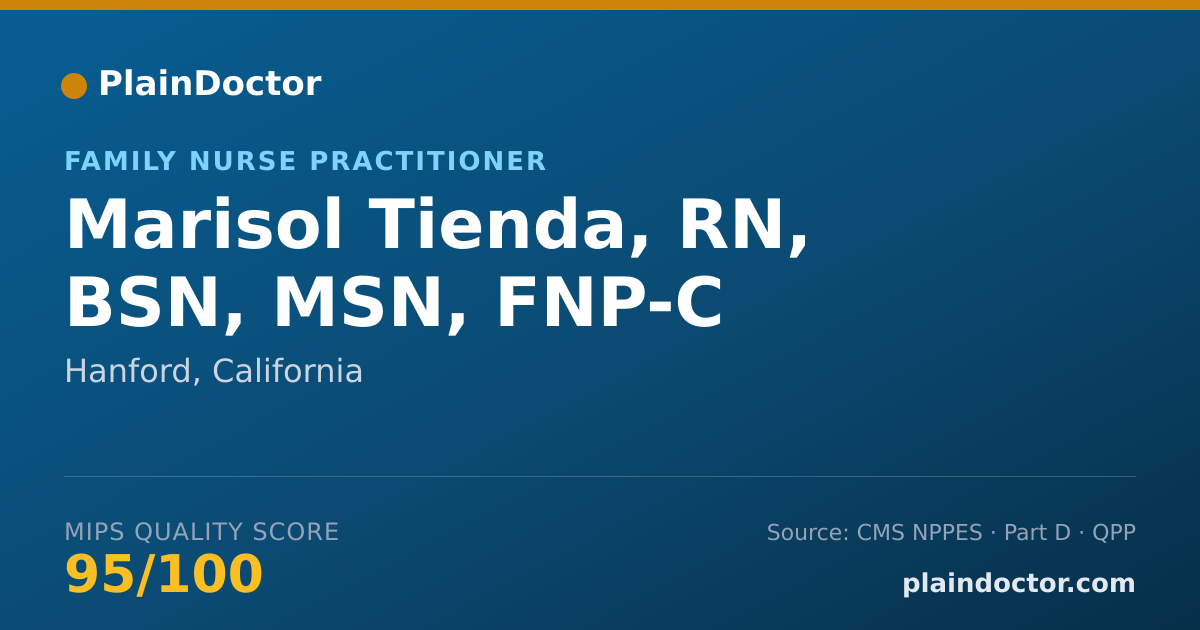 Shareable card for Marisol Tienda, RN, BSN, MSN, FNP-C - Family Nurse Practitioner, Hanford, CA