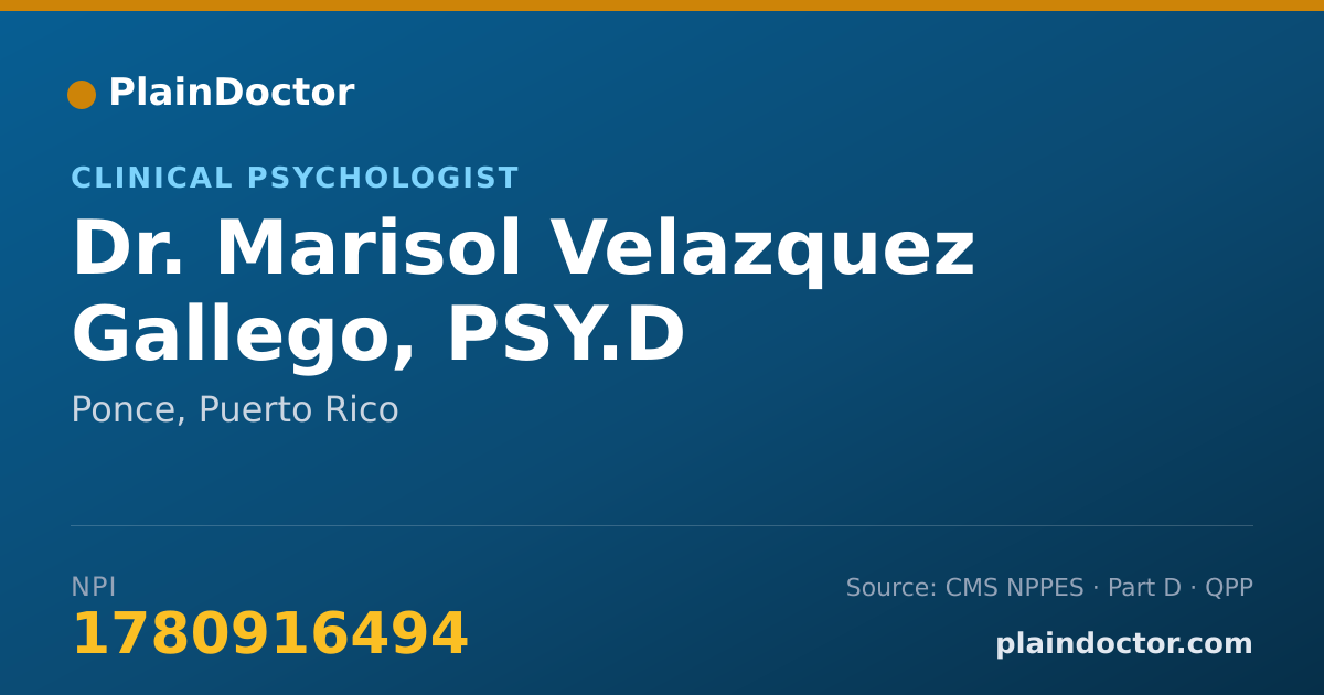 Shareable card for Marisol Velazquez Gallego, PSY.D - Clinical Psychologist, Ponce, PR