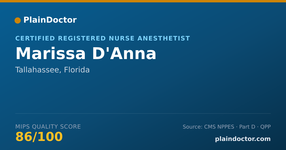 Shareable card for Marissa D'Anna - Certified Registered Nurse Anesthetist, Tallahassee, FL