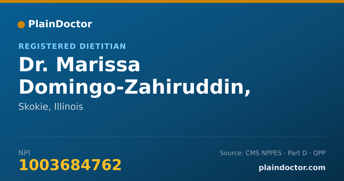 Shareable card for Marissa Domingo-Zahiruddin, RDN, LDN - Registered Dietitian, Skokie, IL
