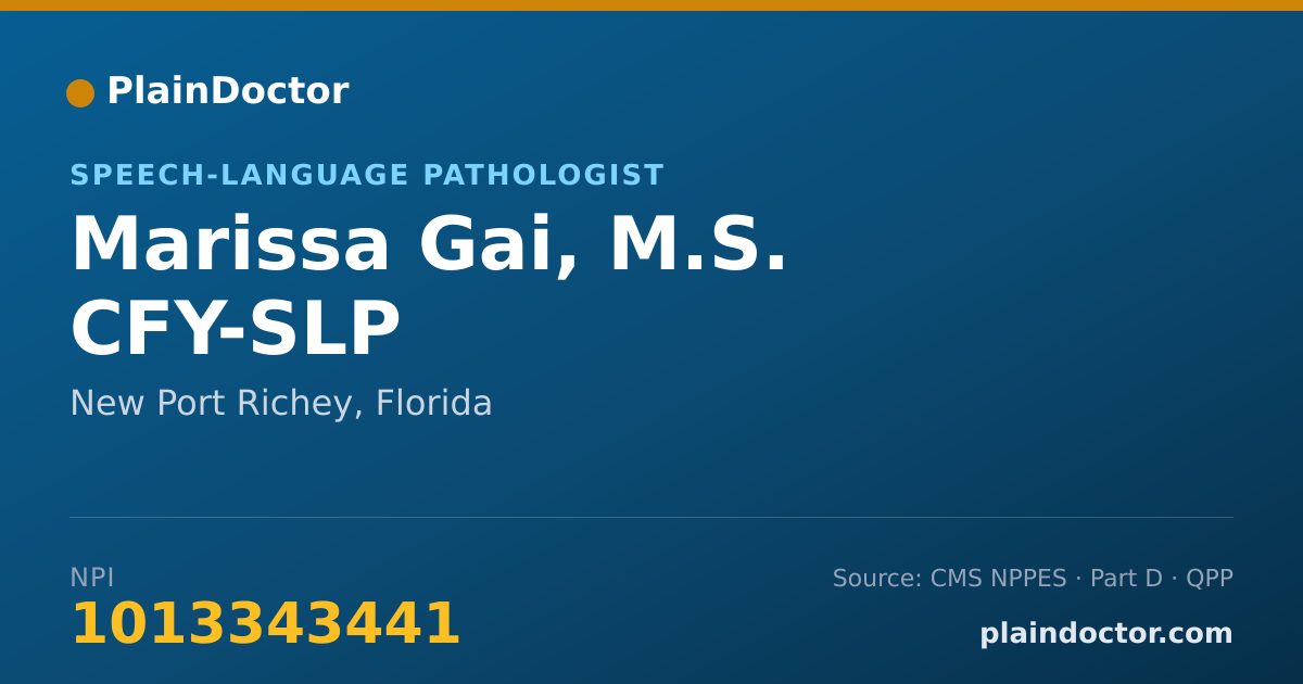 Shareable card for Marissa Gai, M.S. CFY-SLP - Speech-Language Pathologist, New Port Richey, FL