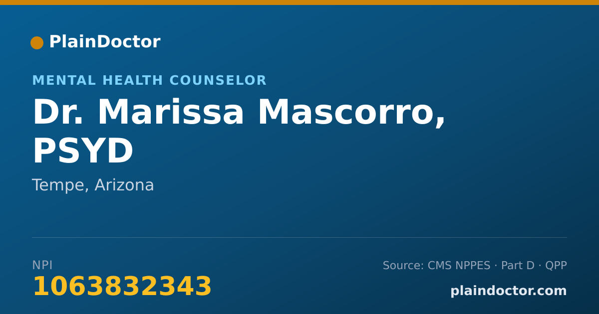 Shareable card for Marissa Mascorro, PSYD - Mental Health Counselor, Tempe, AZ
