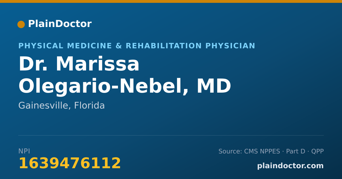 Shareable card for Marissa Olegario-Nebel, MD - Physical Medicine & Rehabilitation Physician, Gainesville, FL
