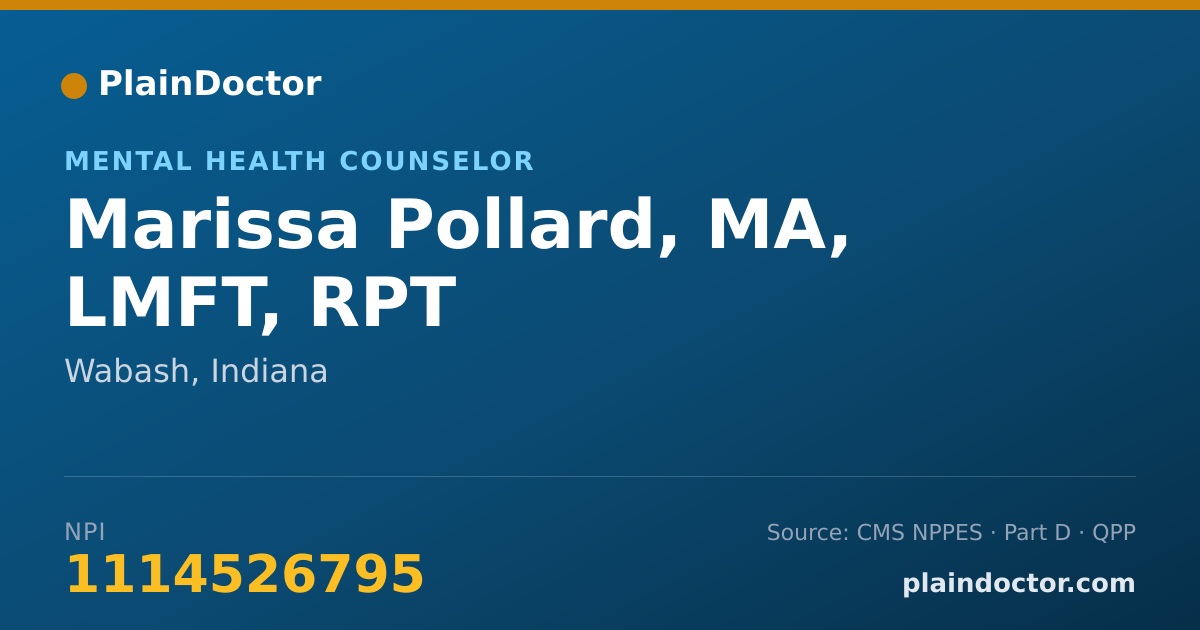 Shareable card for Marissa Pollard, MA, LMFT, RPT - Mental Health Counselor, Wabash, IN