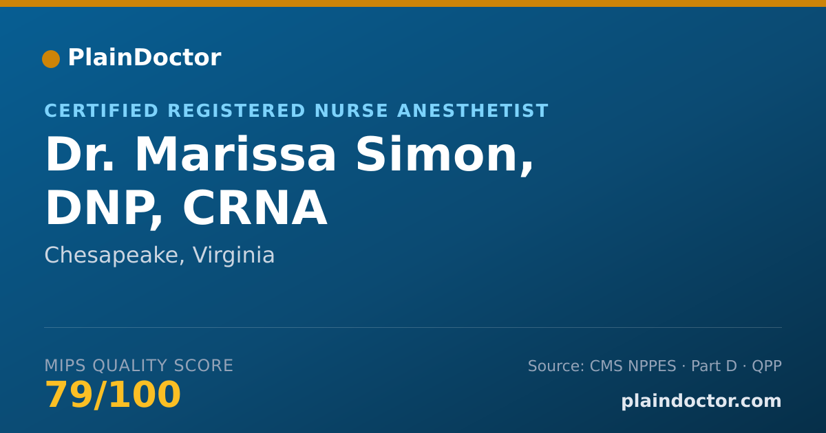 Shareable card for Marissa Simon, DNP, CRNA - Certified Registered Nurse Anesthetist, Chesapeake, VA