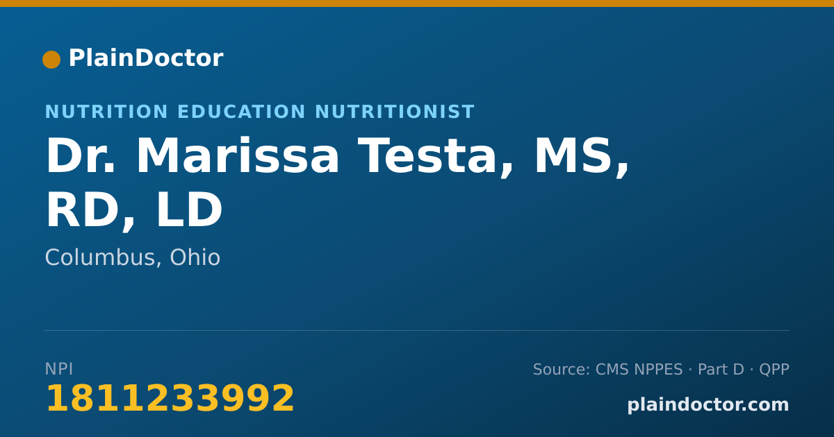 Shareable card for Marissa Testa, MS, RD, LD - Nutrition Education Nutritionist, Columbus, OH