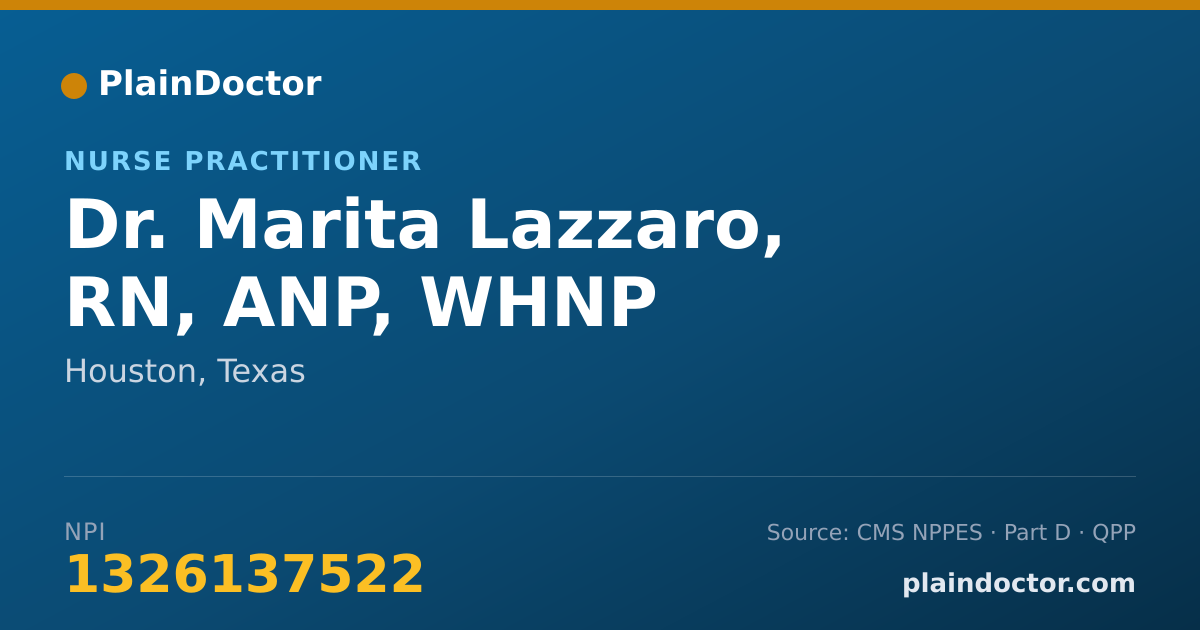 Shareable card for Marita Lazzaro, RN, ANP, WHNP - Nurse Practitioner, Houston, TX
