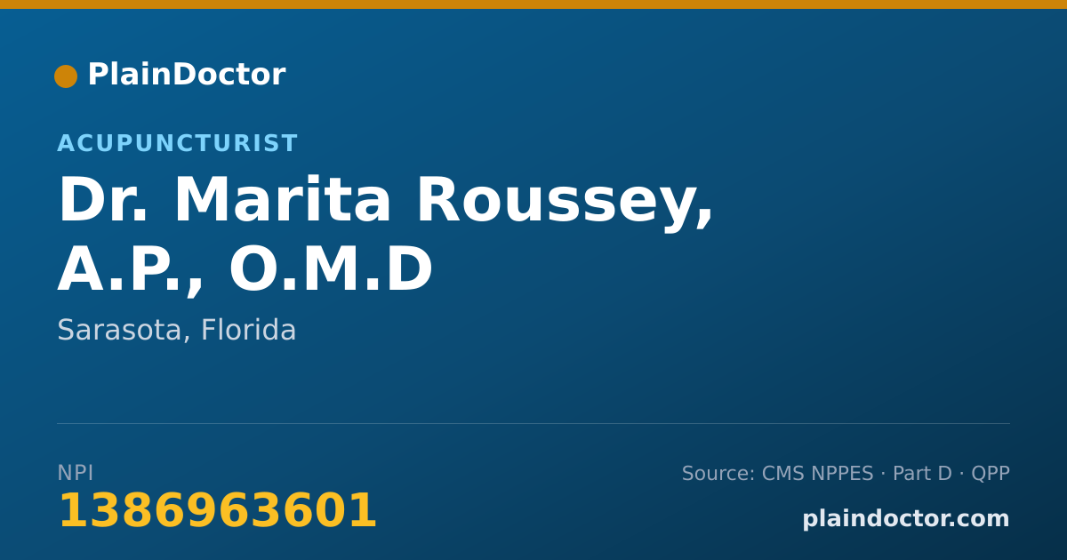 Shareable card for Marita Roussey, A.P., O.M.D - Acupuncturist, Sarasota, FL