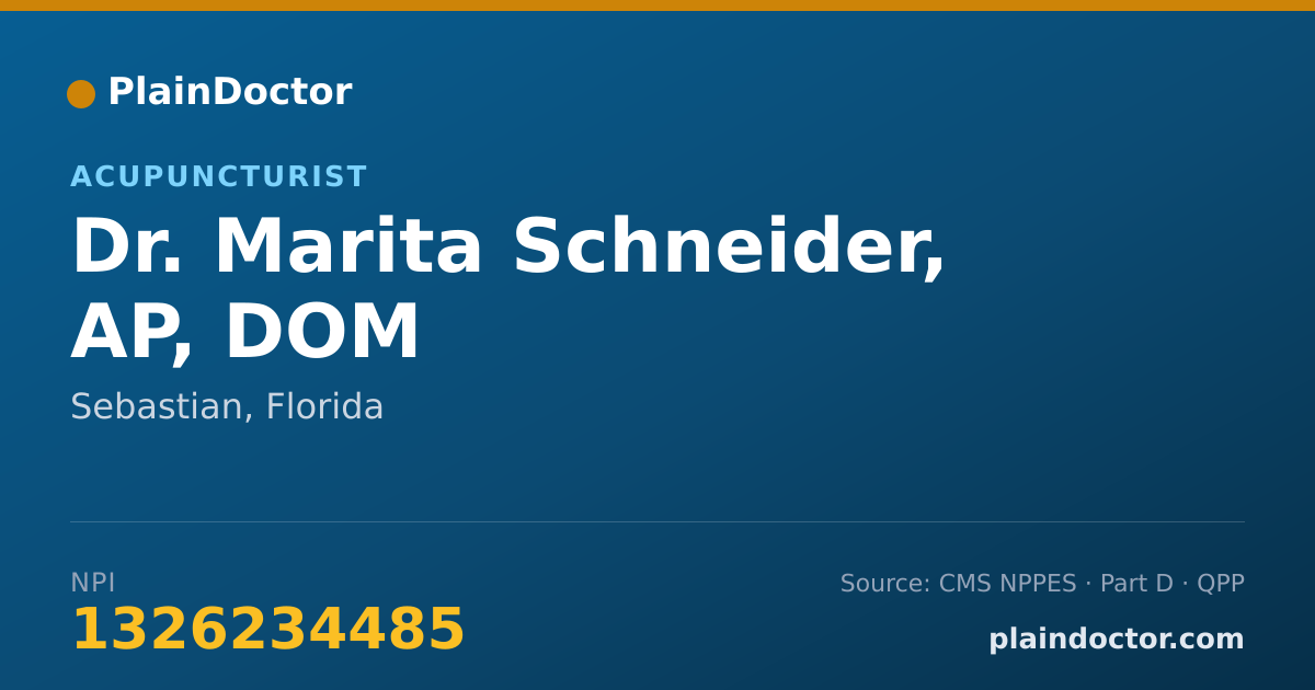 Shareable card for Marita Schneider, AP, DOM - Acupuncturist, Sebastian, FL