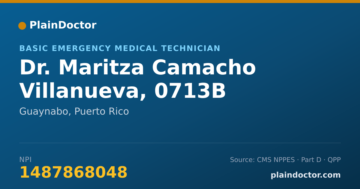 Shareable card for Maritza Camacho Villanueva, 0713B - Basic Emergency Medical Technician, Guaynabo, PR
