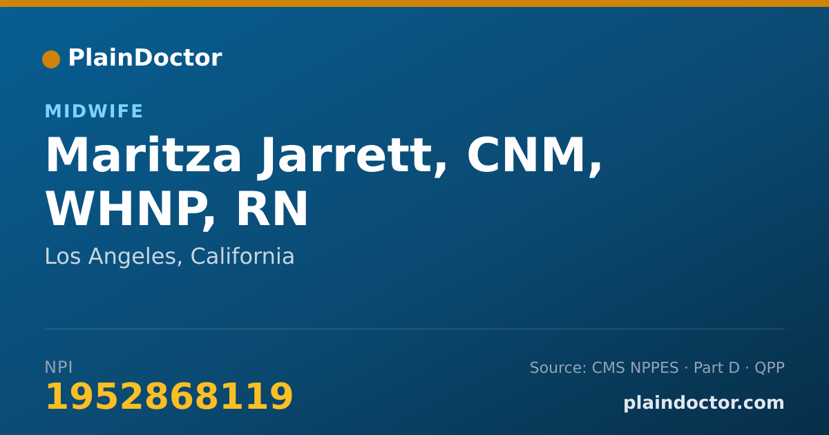 Shareable card for Maritza Jarrett, CNM, WHNP, RN - Midwife, Los Angeles, CA