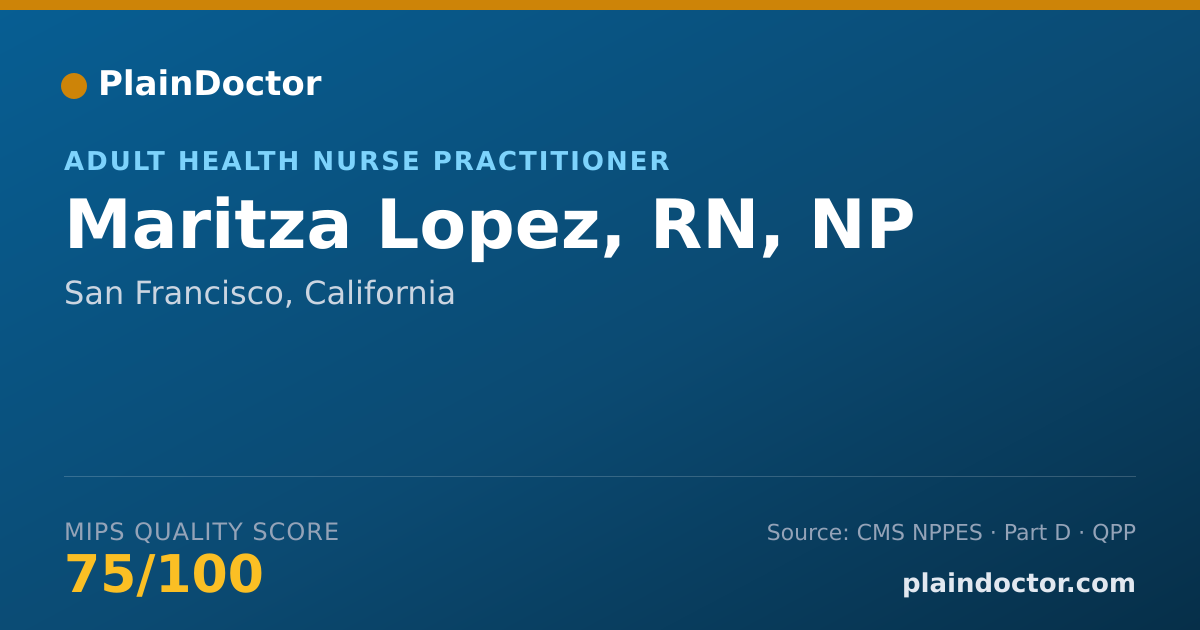 Shareable card for Maritza Lopez, RN, NP - Adult Health Nurse Practitioner, San Francisco, CA