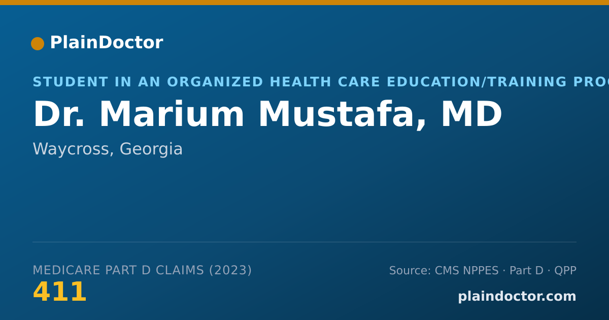 Shareable card for Marium Mustafa, MD - Student in an Organized Health Care Education/Training Program, Waycross, GA