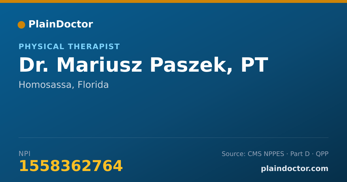 Shareable card for Mariusz Paszek, PT - Physical Therapist, Homosassa, FL