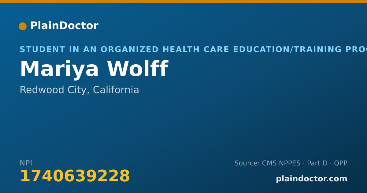 Shareable card for Mariya Wolff - Student in an Organized Health Care Education/Training Program, Redwood City, CA