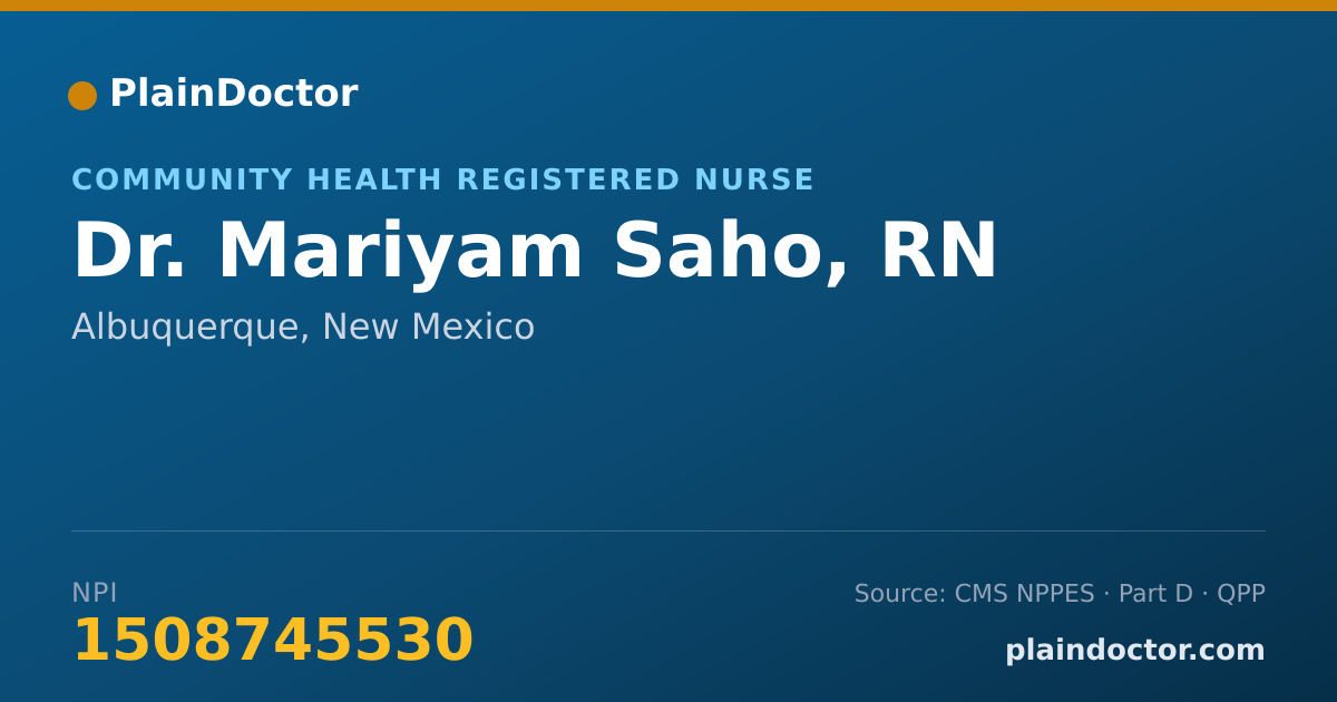 Shareable card for Mariyam Saho, RN - Community Health Registered Nurse, Albuquerque, NM