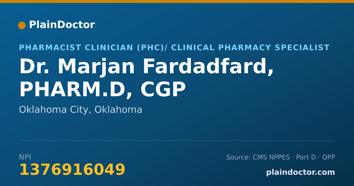 Shareable card for Marjan Fardadfard, PHARM.D, CGP - Pharmacist Clinician (PhC)/ Clinical Pharmacy Specialist, Oklahoma City, OK