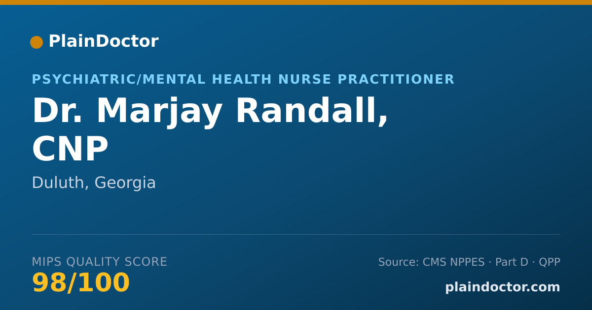 Shareable card for Marjay Randall, CNP - Psychiatric/Mental Health Nurse Practitioner, Duluth, GA