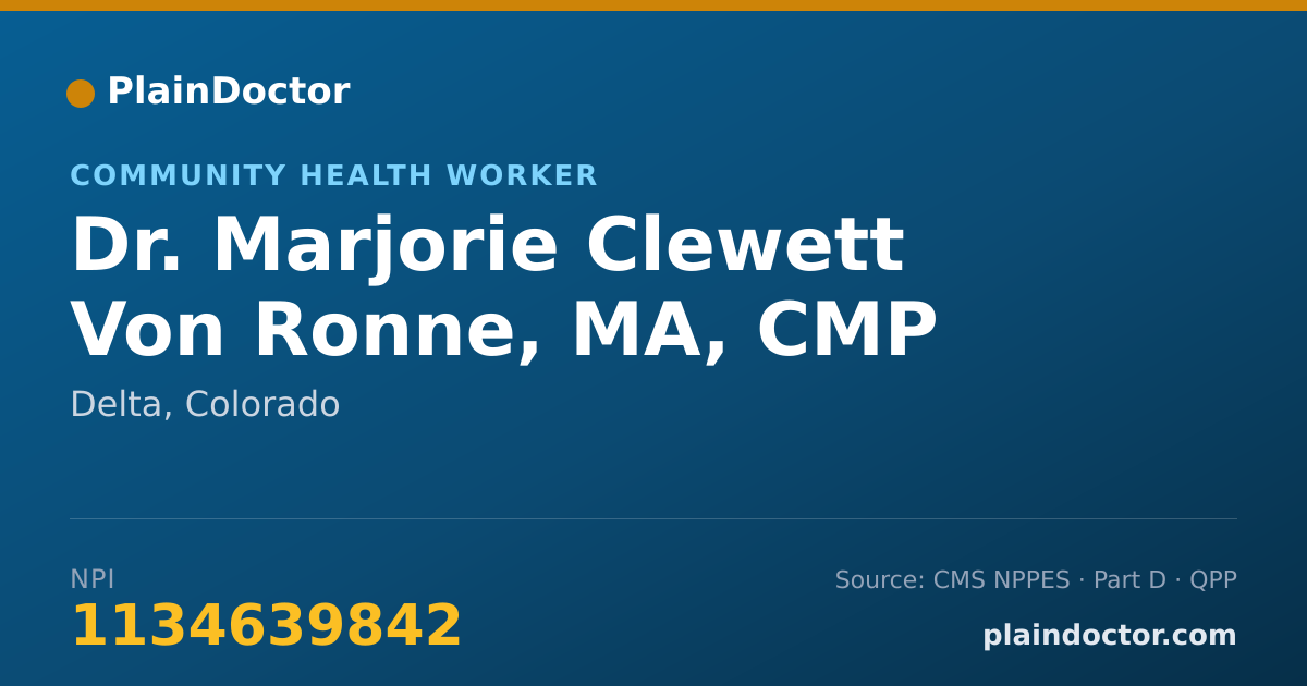 Shareable card for Marjorie Clewett Von Ronne, MA, CMP - Community Health Worker, Delta, CO
