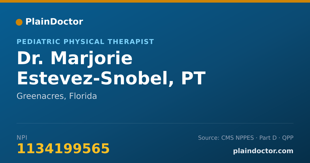 Shareable card for Marjorie Estevez-Snobel, PT - Pediatric Physical Therapist, Greenacres, FL