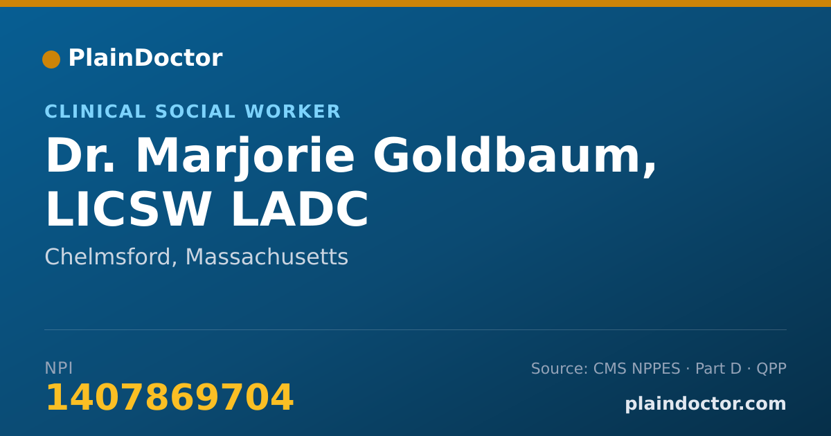 Shareable card for Marjorie Goldbaum, LICSW LADC - Clinical Social Worker, Chelmsford, MA