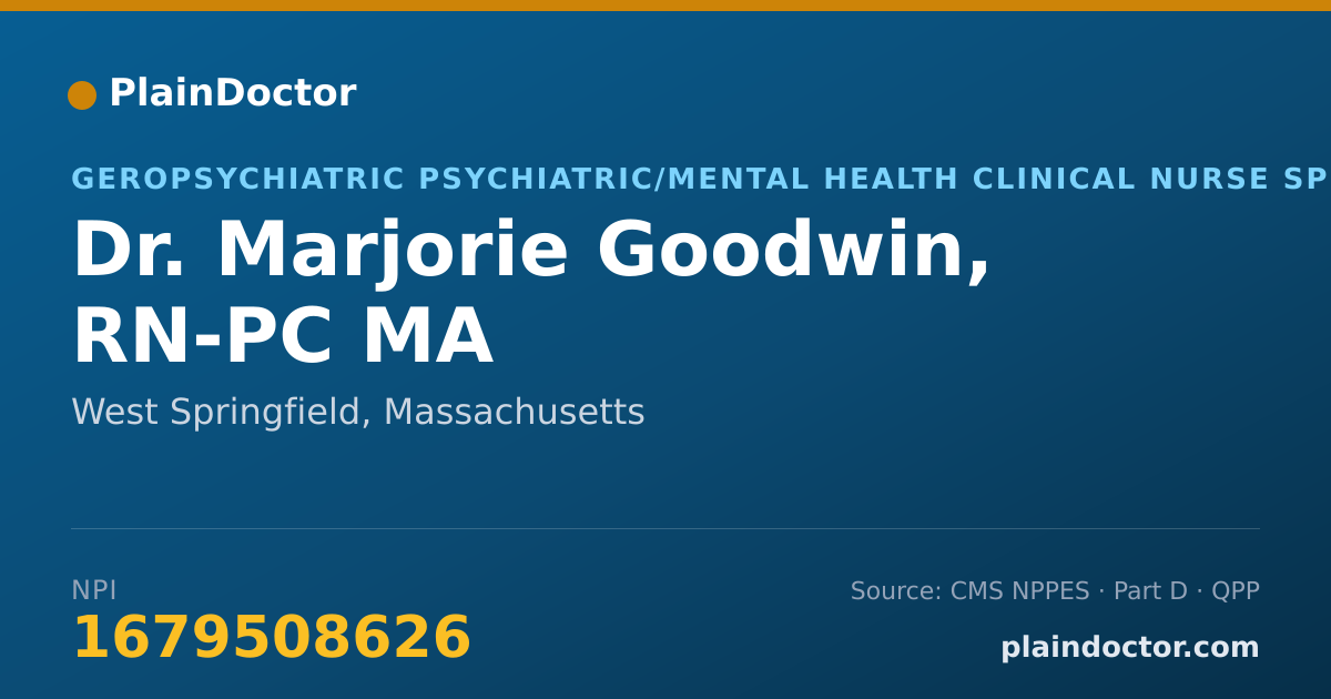Shareable card for Marjorie Goodwin, RN-PC MA - Geropsychiatric Psychiatric/Mental Health Clinical Nurse Specialist, West Springfield, MA