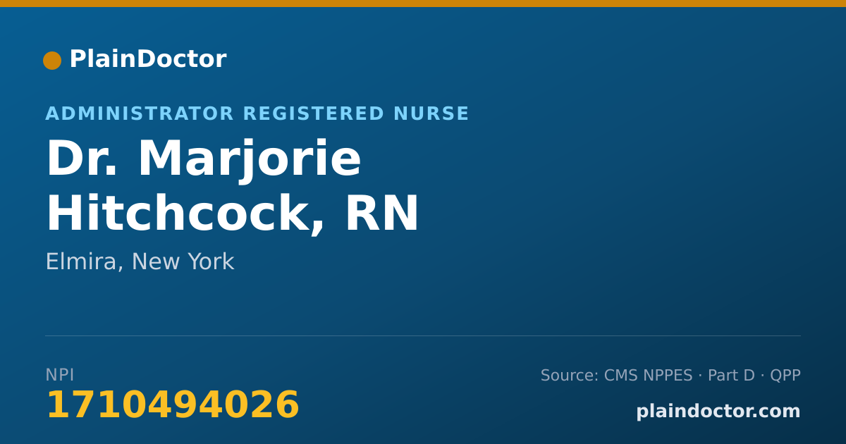 Shareable card for Marjorie Hitchcock, RN - Administrator Registered Nurse, Elmira, NY