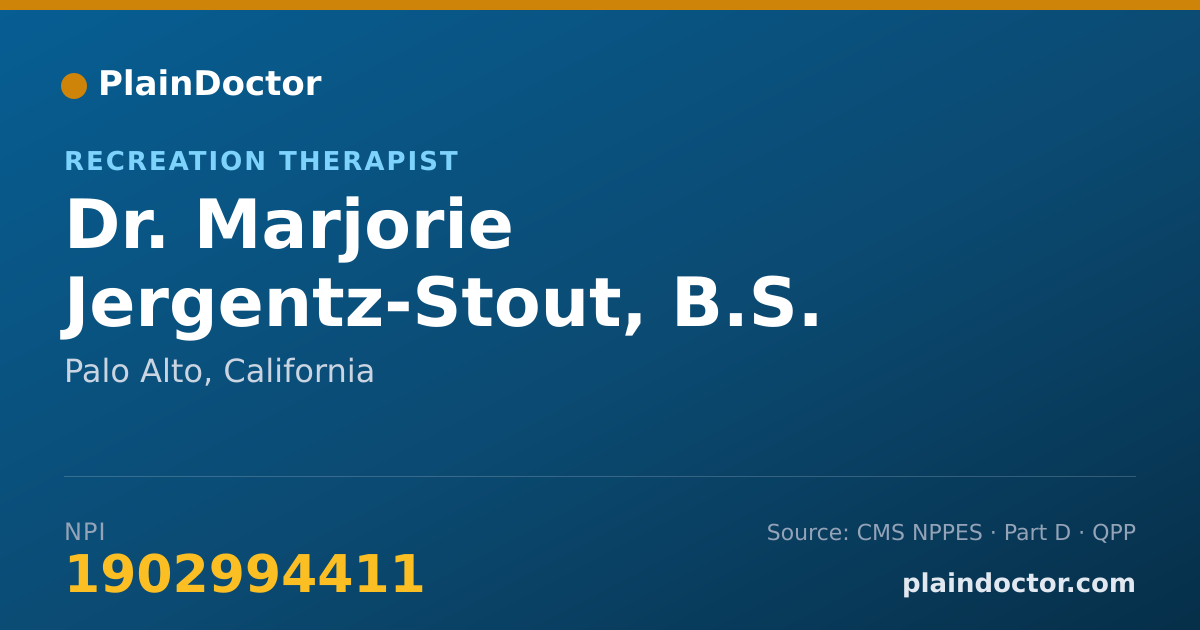 Shareable card for Marjorie Jergentz-Stout, B.S. - Recreation Therapist, Palo Alto, CA