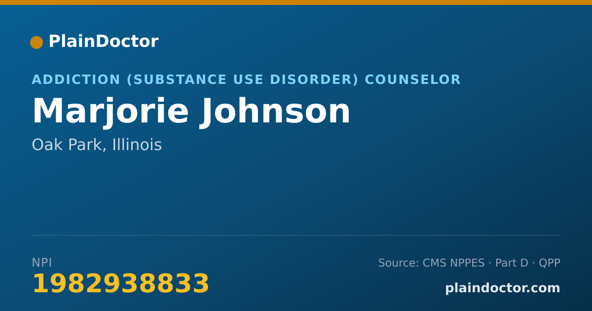 Shareable card for Marjorie Johnson - Addiction (Substance Use Disorder) Counselor, Oak Park, IL