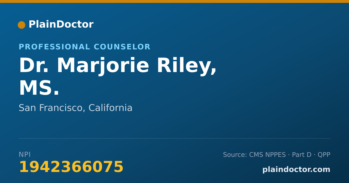Shareable card for Marjorie Riley, MS. - Professional Counselor, San Francisco, CA