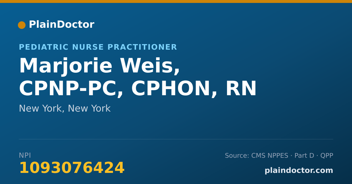 Shareable card for Marjorie Weis, CPNP-PC, CPHON, RN - Registered Nurse, New York, NY