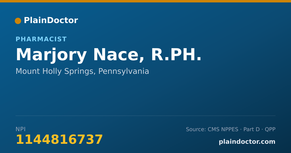 Shareable card for Marjory Nace, R.PH. - Pharmacist, Mount Holly Springs, PA