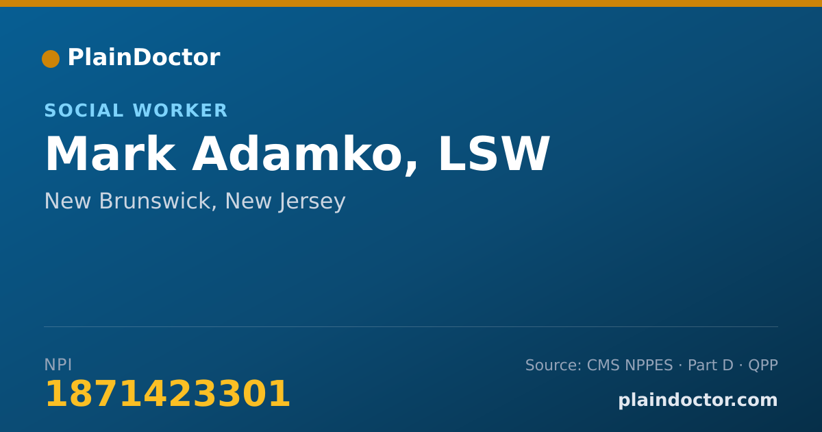 Shareable card for Mark Adamko, LSW - Social Worker, New Brunswick, NJ