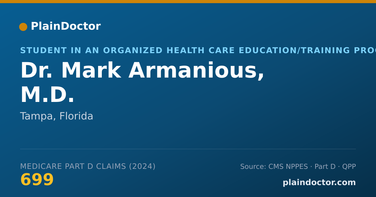 Shareable card for Mark Armanious, M.D. - Student in an Organized Health Care Education/Training Program, Tampa, FL