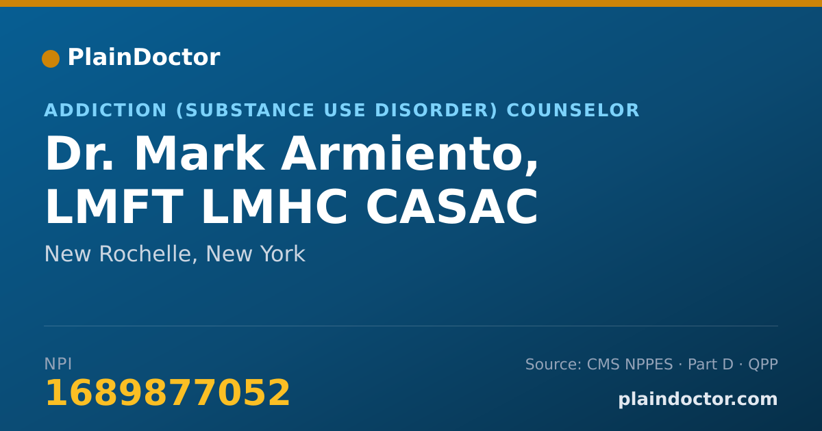 Shareable card for Mark Armiento, LMFT LMHC CASAC - Addiction (Substance Use Disorder) Counselor, New Rochelle, NY