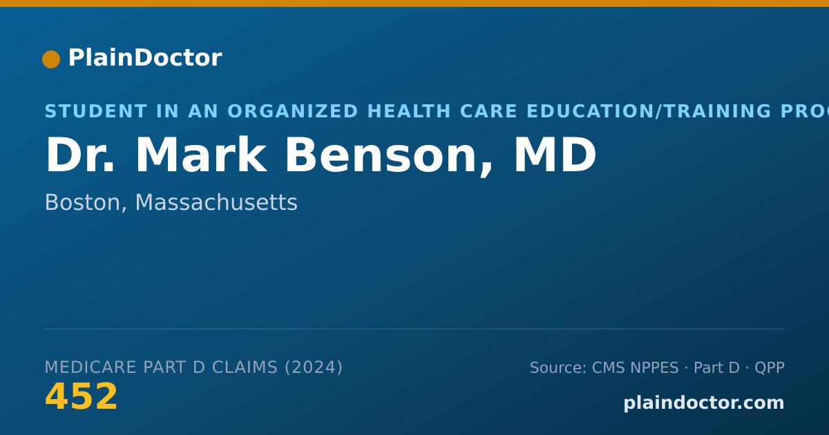 Shareable card for Mark Benson, MD - Student in an Organized Health Care Education/Training Program, Boston, MA