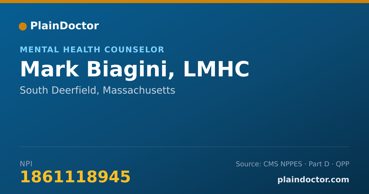 Shareable card for Mark Biagini, LMHC - Mental Health Counselor, South Deerfield, MA