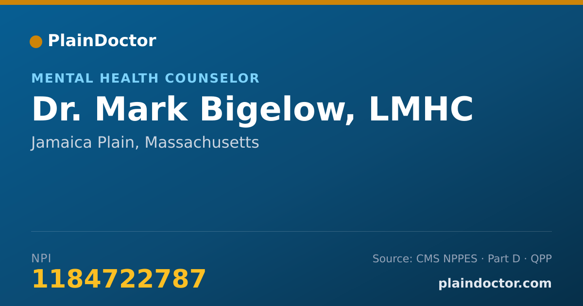 Shareable card for Mark Bigelow, LMHC - Mental Health Counselor, Jamaica Plain, MA