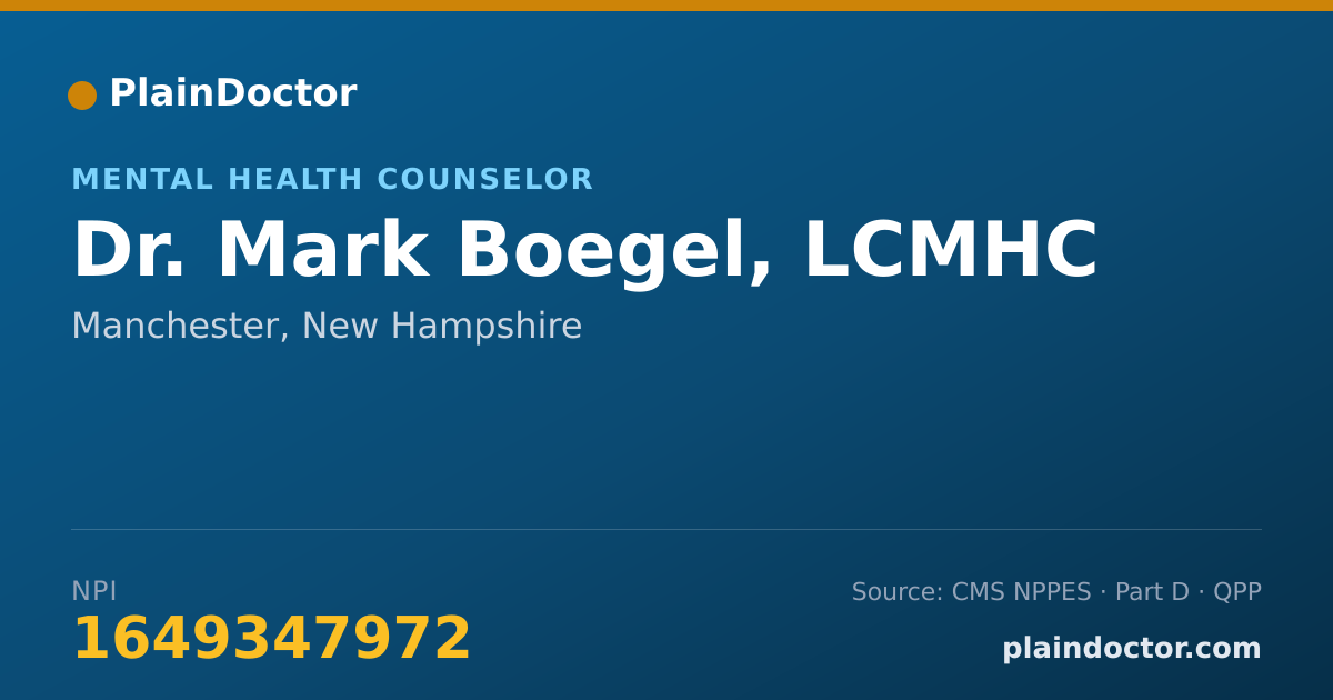 Shareable card for Mark Boegel, LCMHC - Mental Health Counselor, Manchester, NH
