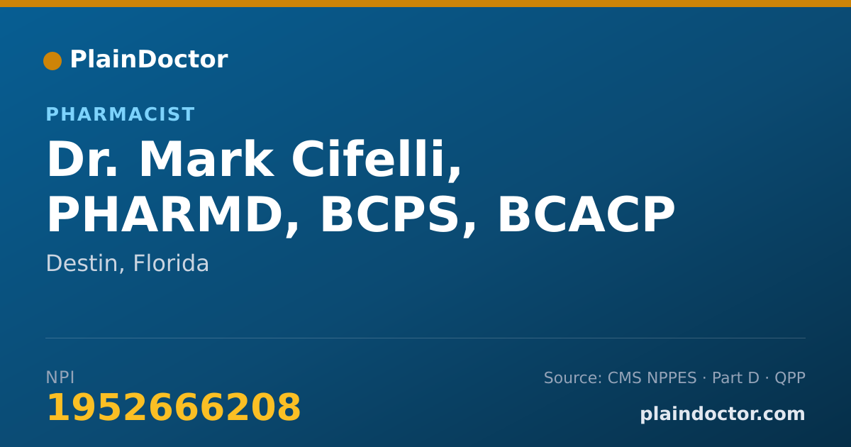 Shareable card for Mark Cifelli, PHARMD, BCPS, BCACP - Pharmacist, Destin, FL