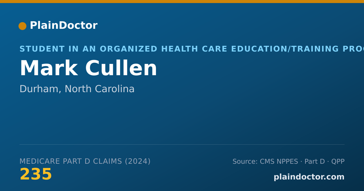 Shareable card for Mark Cullen - Student in an Organized Health Care Education/Training Program, Durham, NC