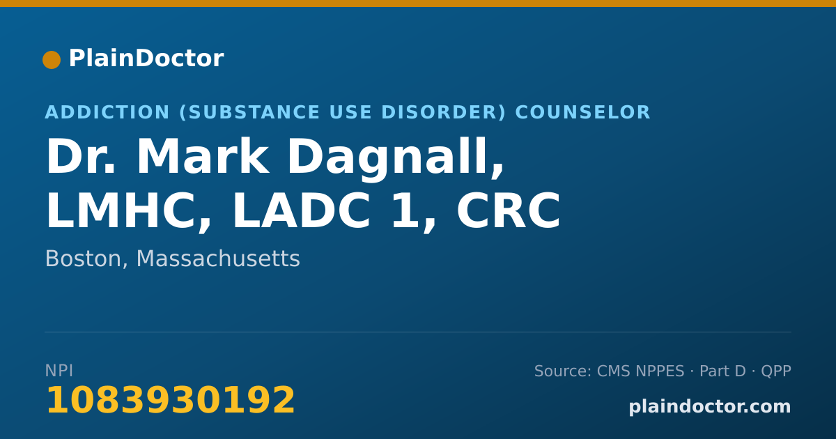 Shareable card for Mark Dagnall, LMHC, LADC 1, CRC - Addiction (Substance Use Disorder) Counselor, Boston, MA