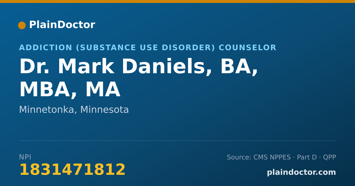 Shareable card for Mark Daniels, BA, MBA, MA - Addiction (Substance Use Disorder) Counselor, Minnetonka, MN