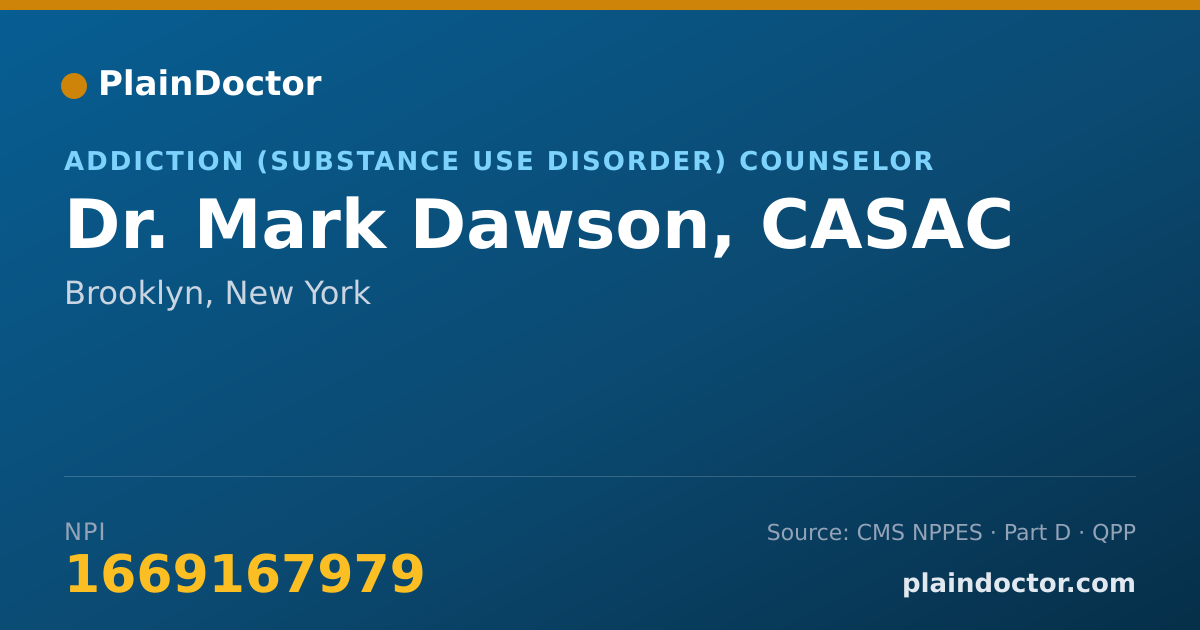 Shareable card for Mark Dawson, CASAC - Addiction (Substance Use Disorder) Counselor, Brooklyn, NY