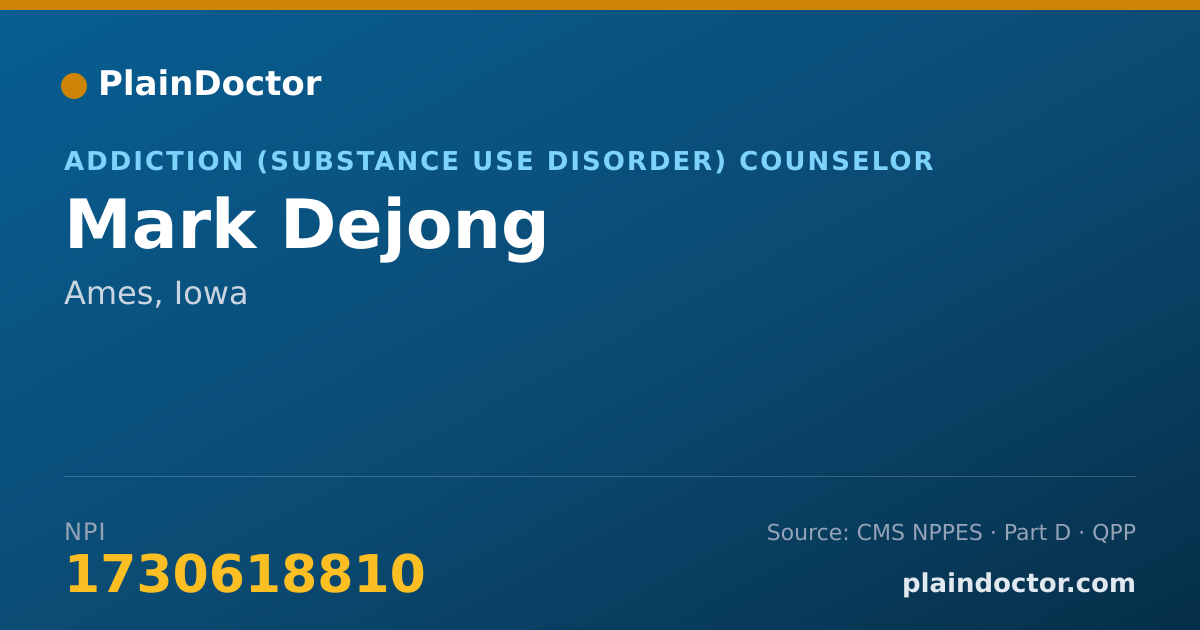 Shareable card for Mark Dejong - Addiction (Substance Use Disorder) Counselor, Ames, IA