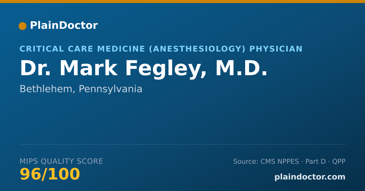 Shareable card for Mark Fegley, M.D. - Critical Care Medicine (Anesthesiology) Physician, Bethlehem, PA