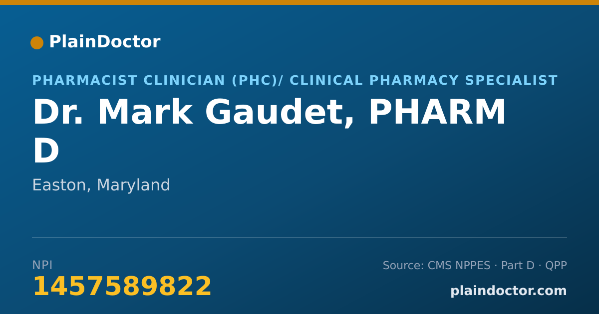 Shareable card for Mark Gaudet, PHARM D - Pharmacist Clinician (PhC)/ Clinical Pharmacy Specialist, Easton, MD