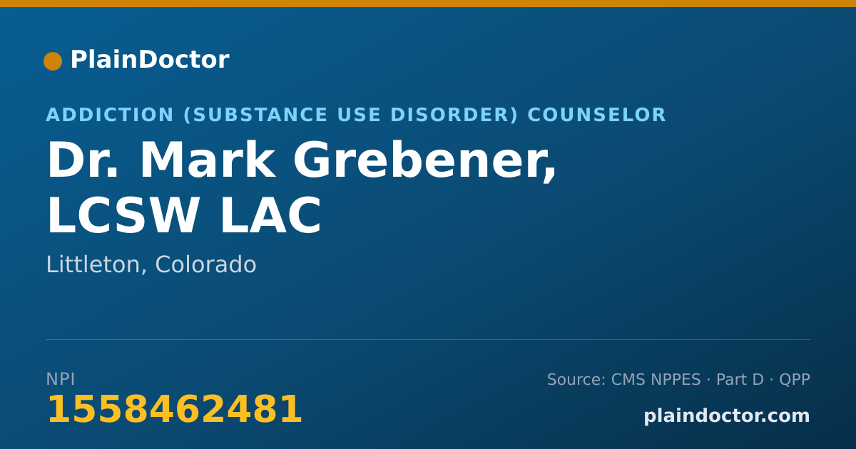 Shareable card for Mark Grebener, LCSW LAC - Addiction (Substance Use Disorder) Counselor, Littleton, CO