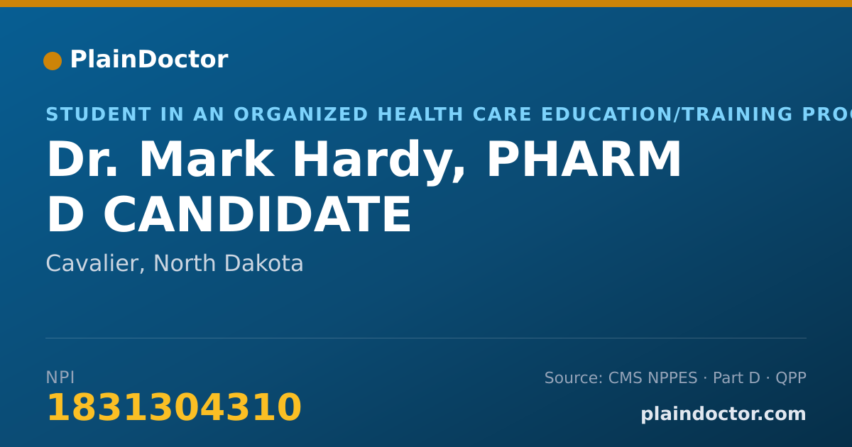 Shareable card for Mark Hardy, PHARM D CANDIDATE - Student in an Organized Health Care Education/Training Program, Cavalier, ND